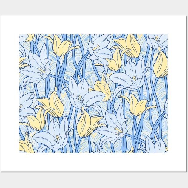 Light Blue Vibrant Tulips Wall Art by Carolina Díaz